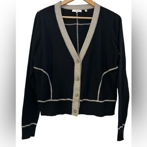 360 Sweater Cotton Silk Blend Navy Gray Cardigan Sweater - Medium